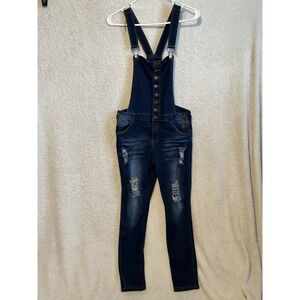 Roma Studio Denim Overalls Women's Small Blue Button‎ Front Distressed